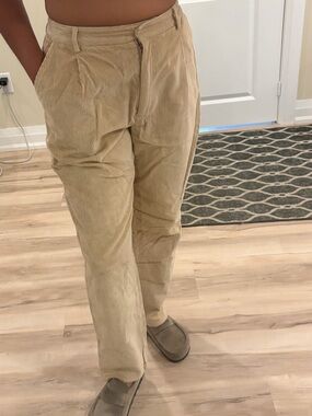 High-Rise Beige Corduroy Pants for Women